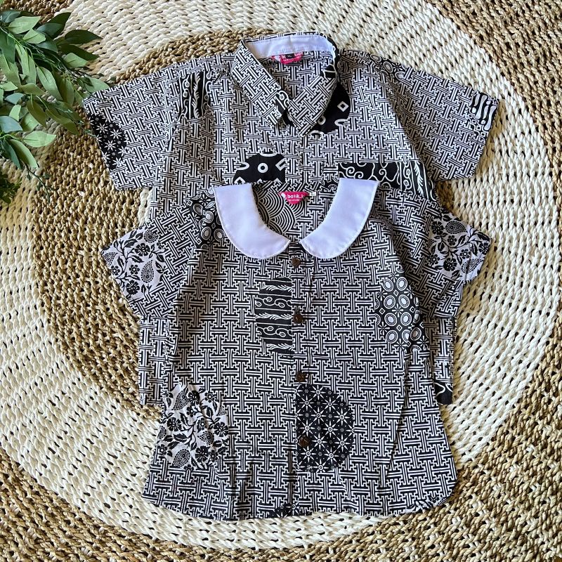 Couple Blus Batik Anak Dan Kemeja Batik Anak Koin Pagar Hitam Putih Couple Blus Batik Anak Perempuan