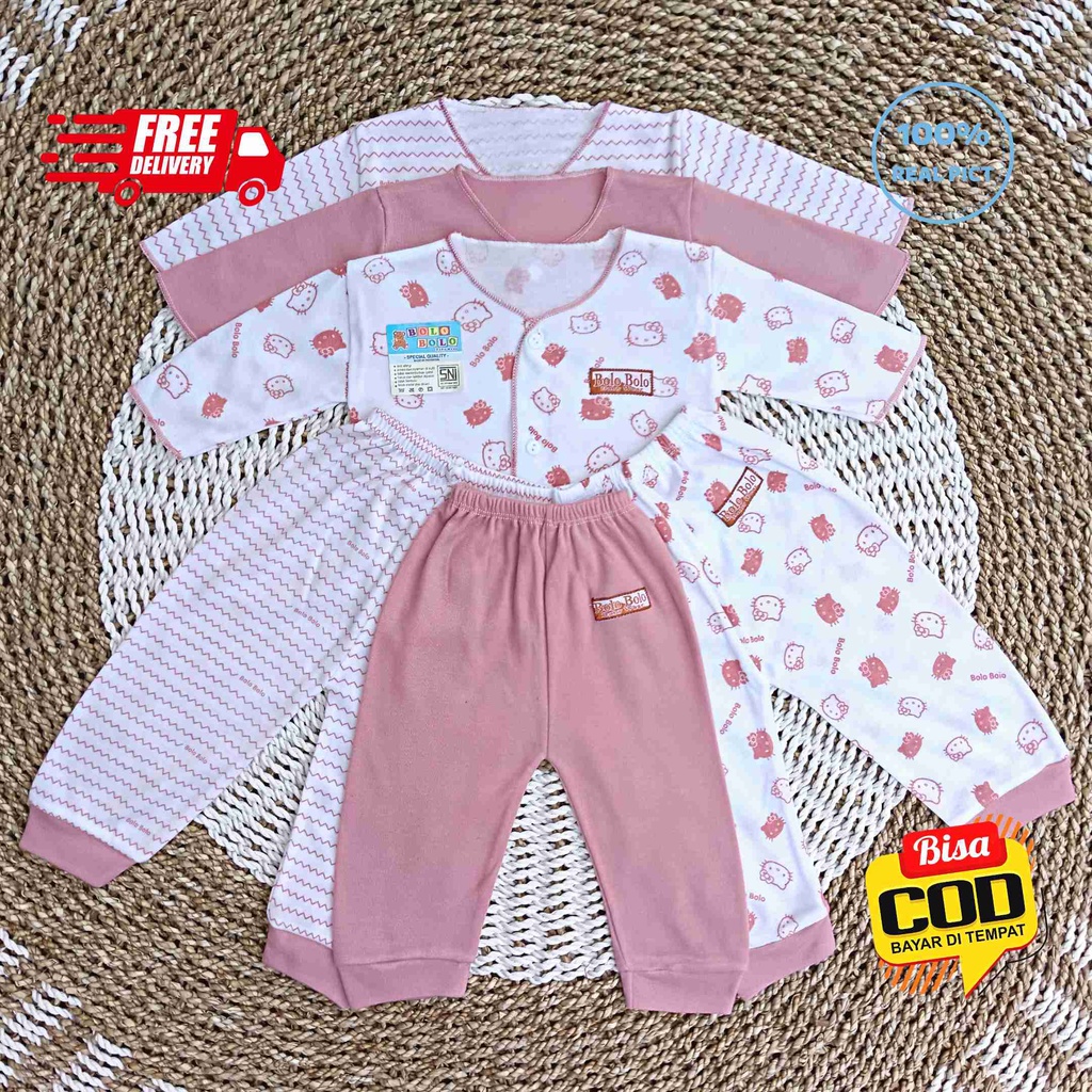 SALE 7.7 Serian Dusty - 3 Stel Setelan Baju Bayi Tangan Panjang Celana Panjang Bayi 0 sd 3 Bulan PINK DUSTY SERIES merk SNI Bolo - Bolo