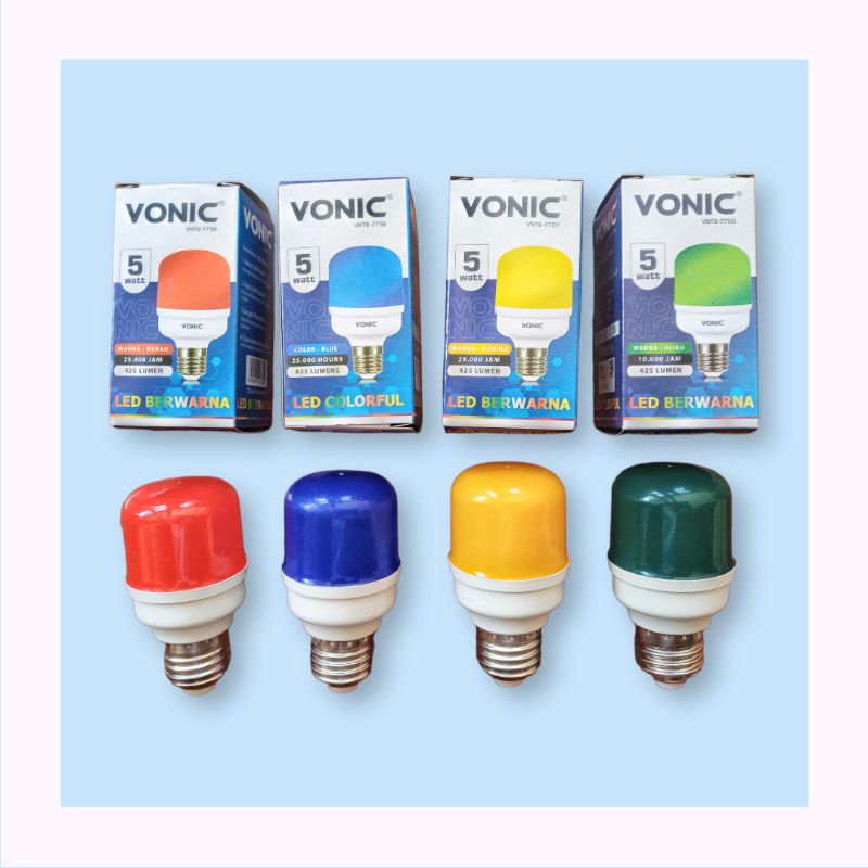 Lampu LED Bulp Warna 5 Watt VONIC - Color Lamp Hemat Energi Listrik Warna Merah Biru Hijau Kuning