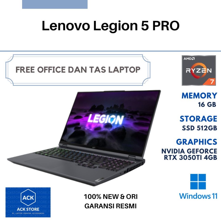 Lenovo Legion 5 PRO 35ID R7-5800H 16GB SSD 512GB RTX 3050Ti W11 OHS