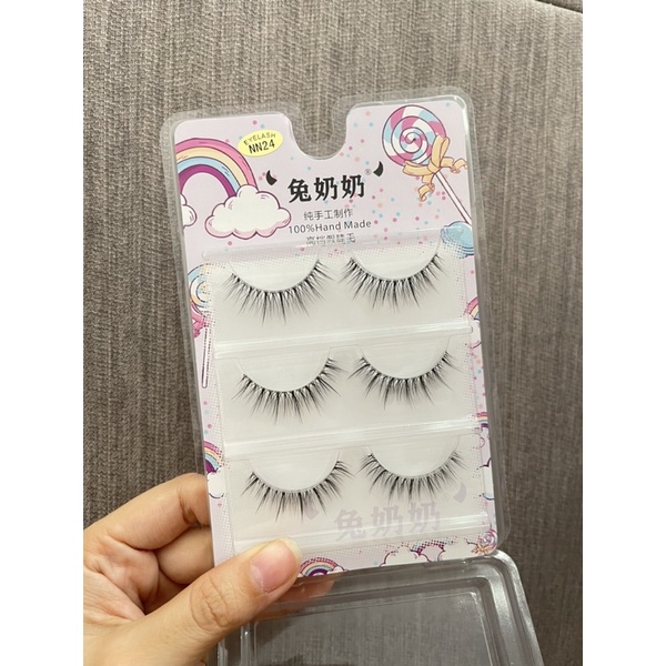 F181 - 3PASANG Manga Lashes cosplay 3D Faux Mink Lashes Natural short Full Strip Lashes Clear Band Soft Natural Eyelashes Extension