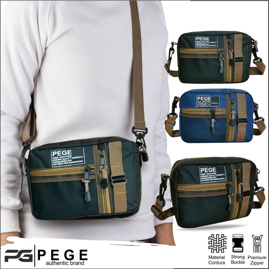 Tas Selempang Pria PEGE Dosei Model Slingbag Kombinasi Coklat - PG 8955