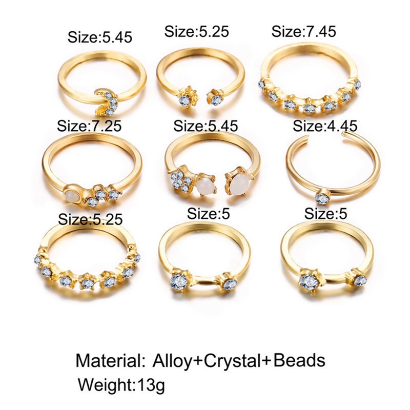 1set Bohemian Cincin Bersama Terbuka Berlian Diamond Bunga Kristal Ring