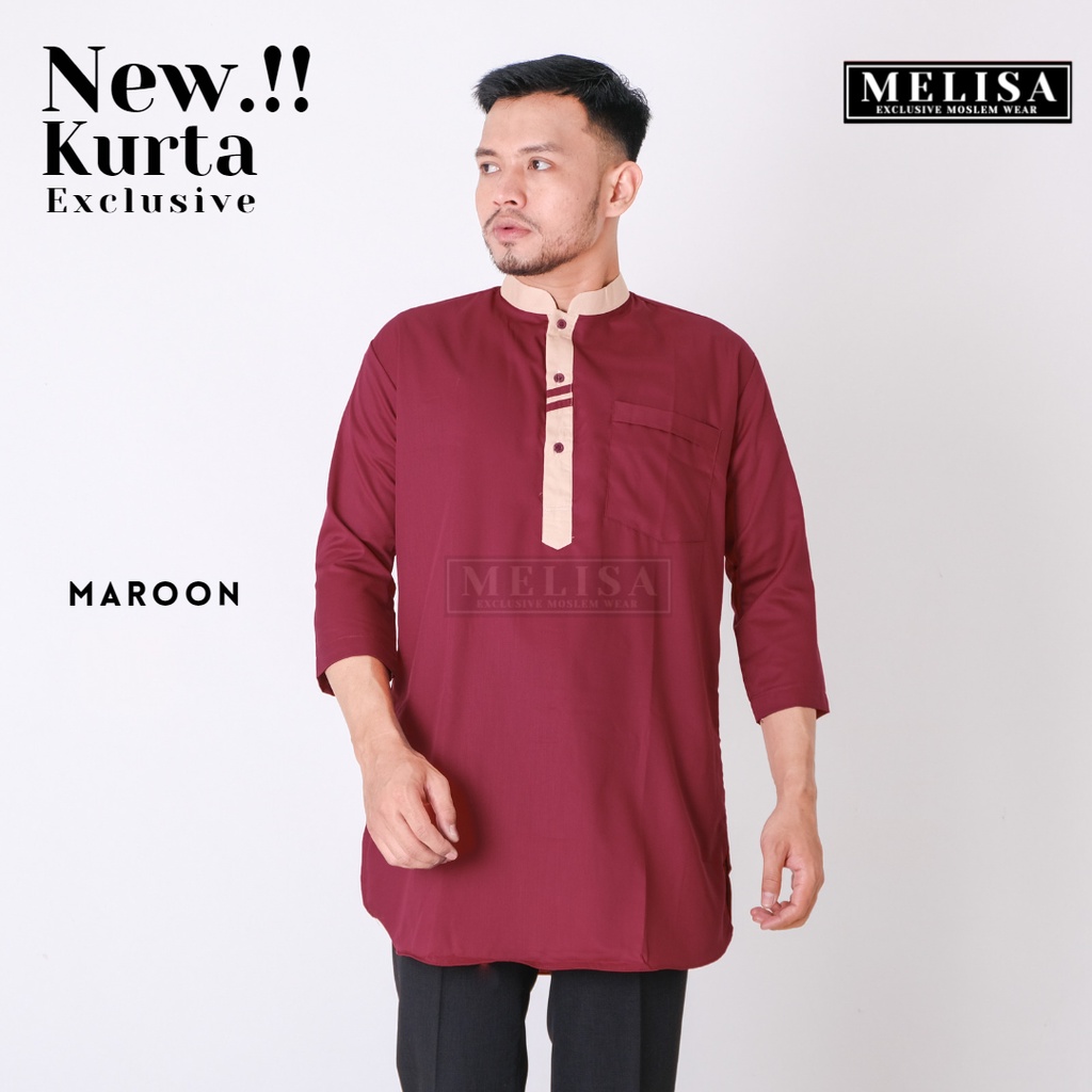 Koko Kurta Pria Dewasa Remaja Laki Laki Lengan 3/4 Bahan Toyobo Super Premium-Merah Maroon