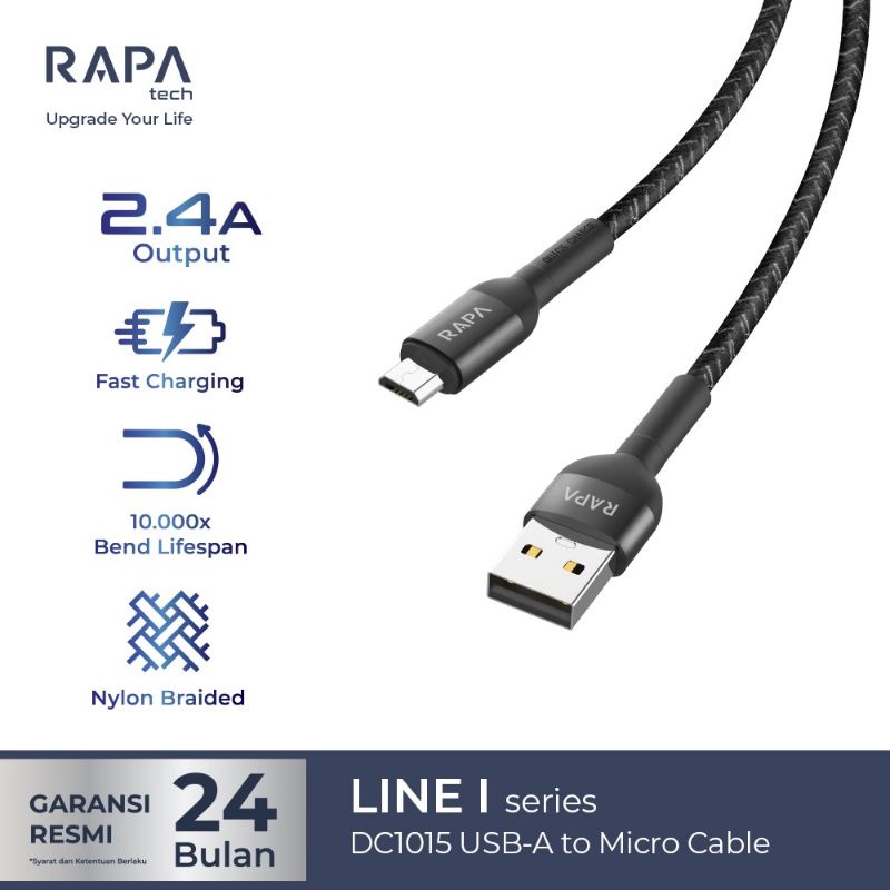 RAPAtech DC1015 Kabel Data Micro USB Fast Charging 2.4A Nylon Braided