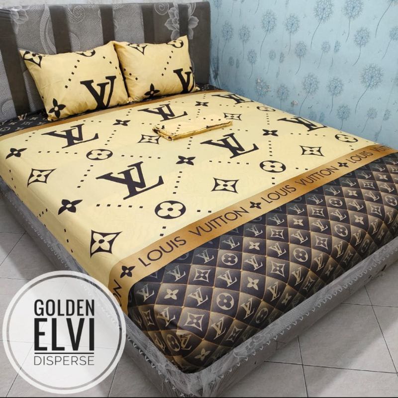 SPREI MOTIF LV GOLD NEW SET SARBAL SARGUL HOMEMADE BERKWALITAS