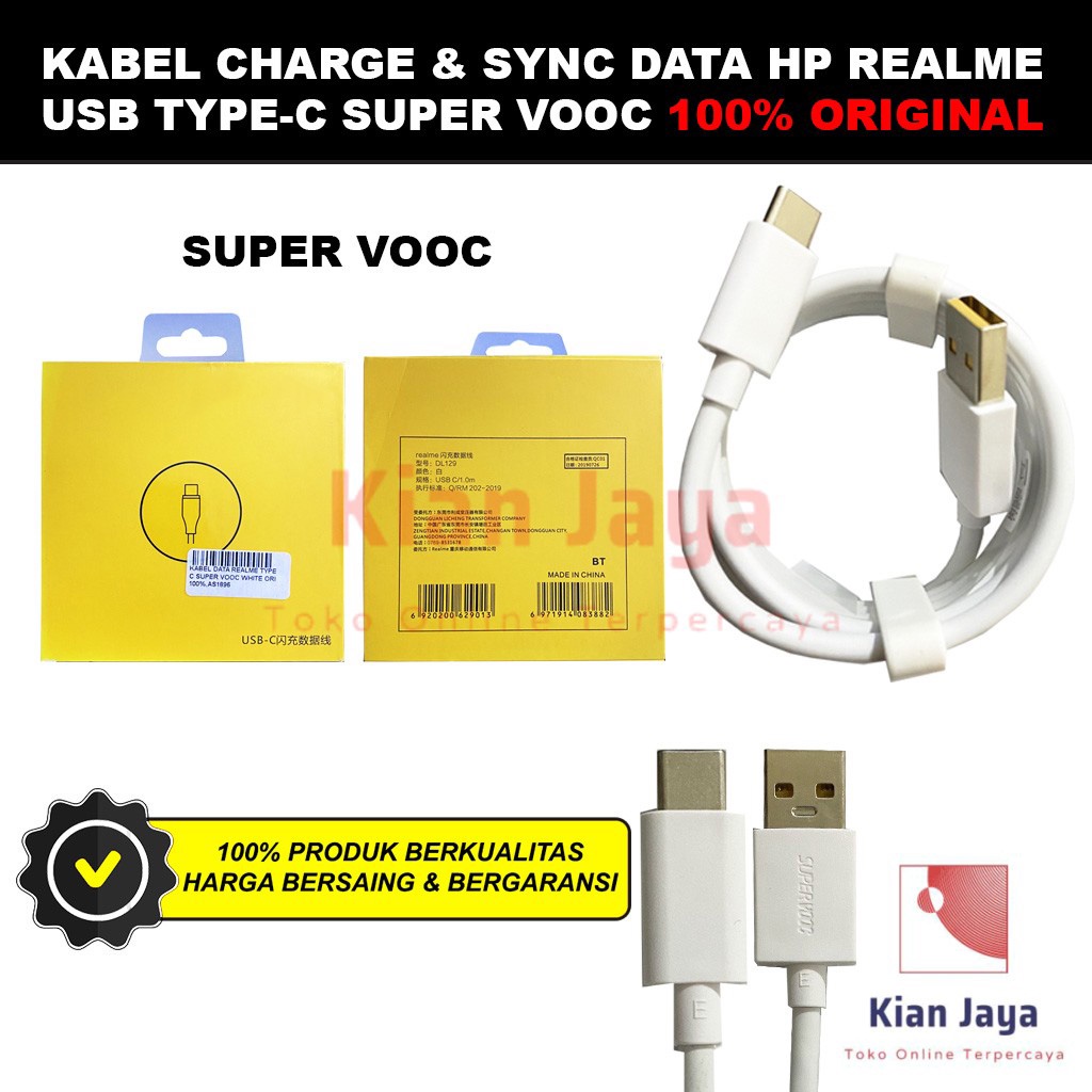 [Garansi 100% Ori] Kabel Data Realme 2A Super VOOC Micro USB V8 USB Type-C Type Tipe C Cable Charge Charging &amp; Sync Data Hp Original