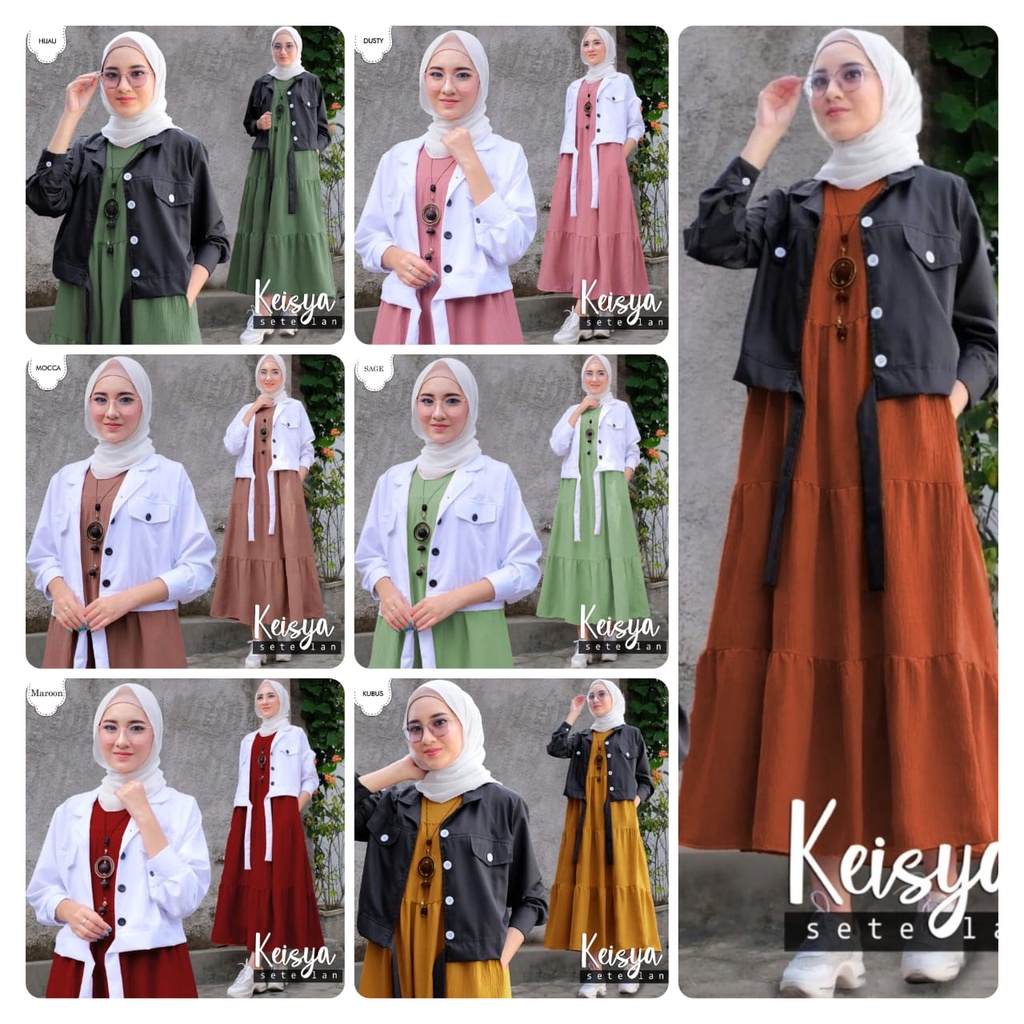 SET KEISYA 2IN1 FASHION PAKAIAN WANITA SET INNER DAN OUTER BAHAN MOSCREPE JCHM