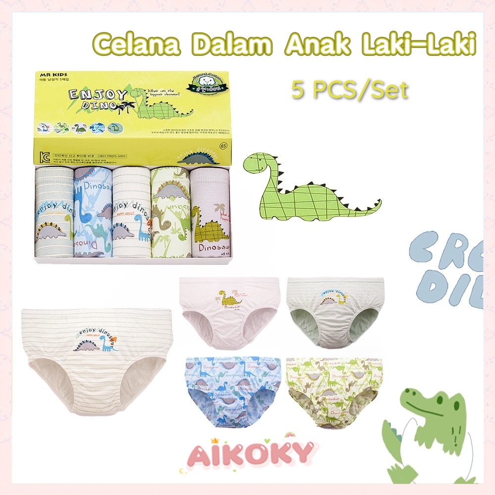 Aikoky Celana Dalam Anak Laki-Laki Katun Murni Desain Kartun Lucu 5 PCS/Set