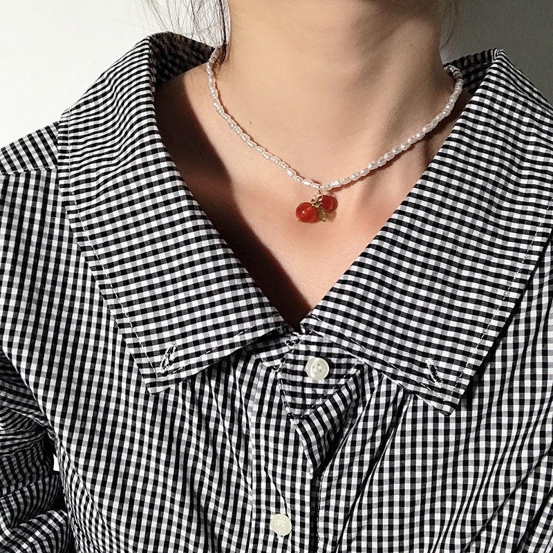 [Cherry Series] Aksesoris Kalung Cherry Rantai Klavikula Versi Korea Retro Harajuku