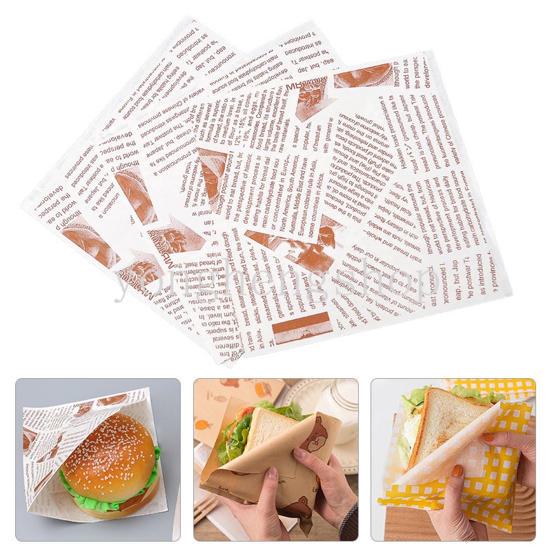 10 / 50 Pcs Kertas Pembungkus Makanan Roti Donat Sandwich Hamburger Tahan Minyak Untuk Alat Bento