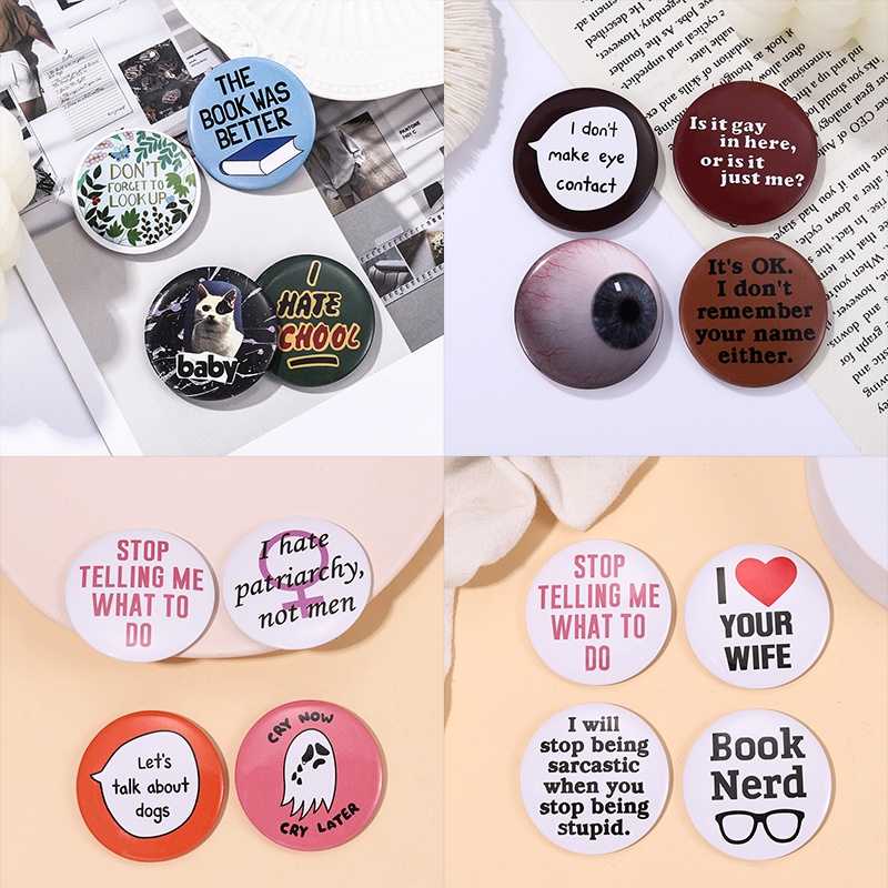 44mm Tinplate Tombol Pin Hewan Lucu Angsa Kodok Kucing Alien Cherry Bros Lencana Kreatif Anime Perhiasan Hadiah Lapel Badge