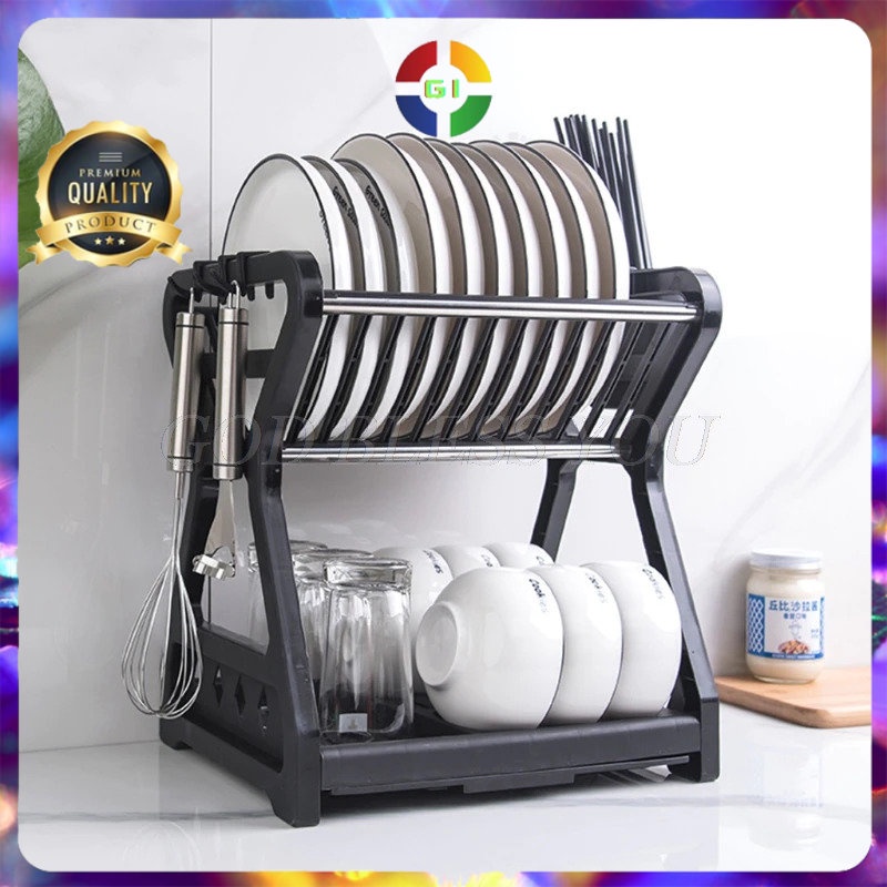 Rak Piring Gelas Pengering Drainer Kitchen Dish Rack 2 layer Black COD