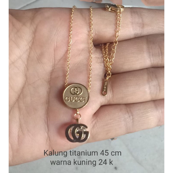 RJ78. Kalung titanium wanita motif GUCCi ukuran 45 cm+