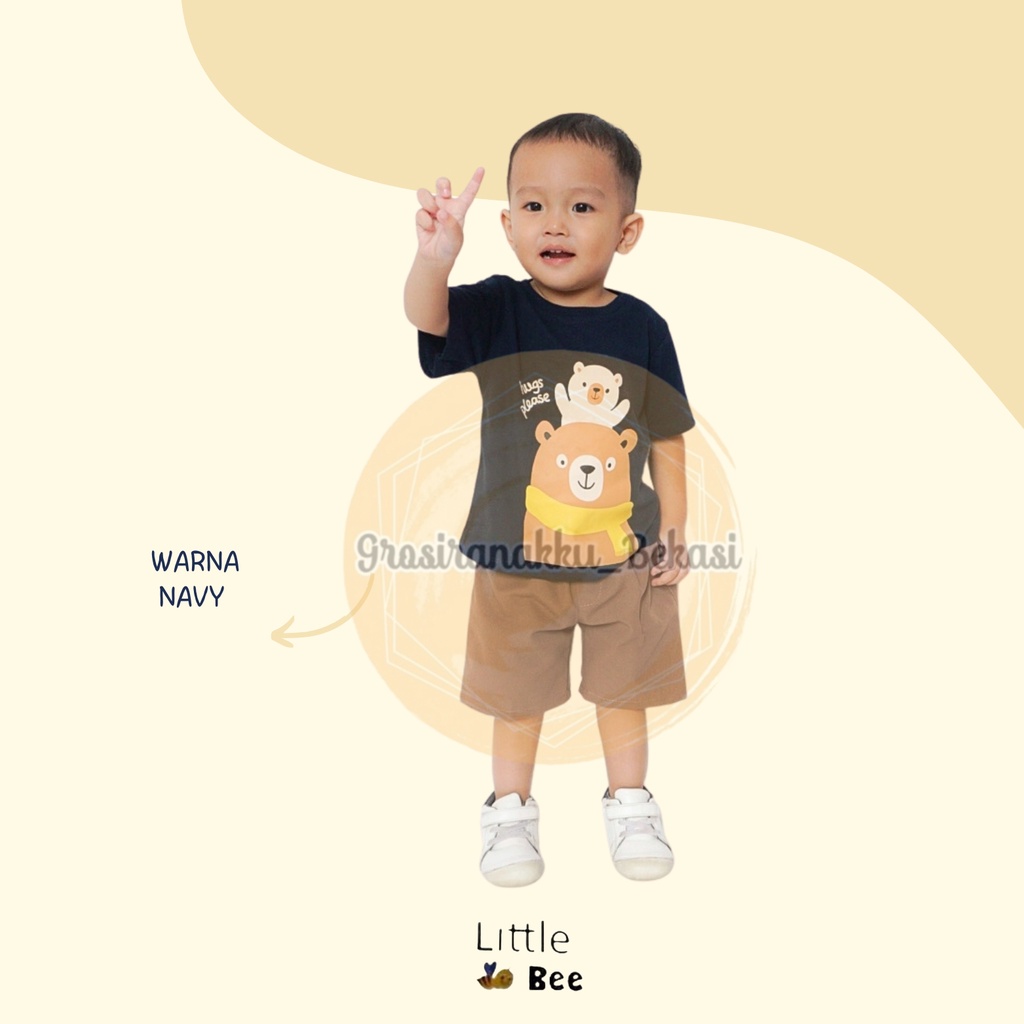 Setelan Anak Cowok Oman LittleBee Warna Navy Size 1-5 tahun