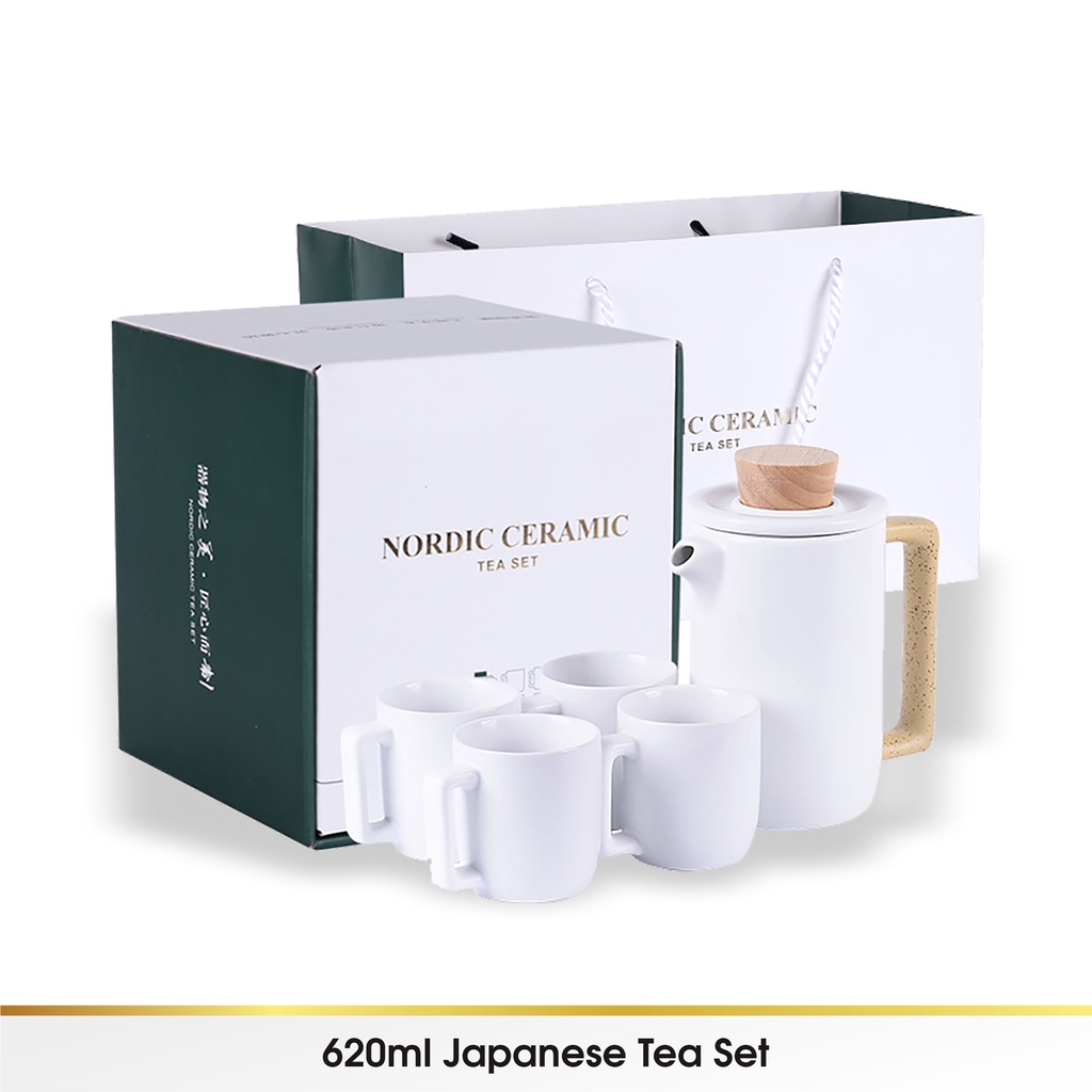 Japanese Chinese Cangkir Teko Keramik Piring Lepek Tatakan Kecil Mini Set 5 in 1 Teh Tea Cup Kopi Minum Dapur Hampers Hadiah Kantor Kado Ulang Tahun Gift Box