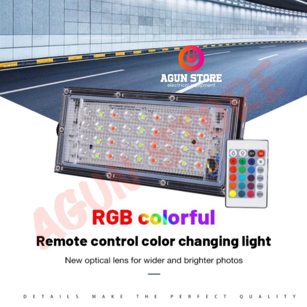 Lampu Sorot LED 50w RGB 50 w Floodlight led Tembak Sorot 50watt outdoor taman RGB SLIM Warna Warni FREE remote