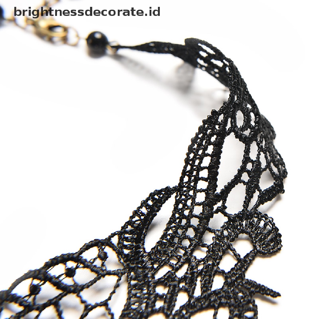 [Birth] Black Lace &amp; Beads Choker Victorian Steampunk Style Gothic Collar Kalung Hadiah [ID]