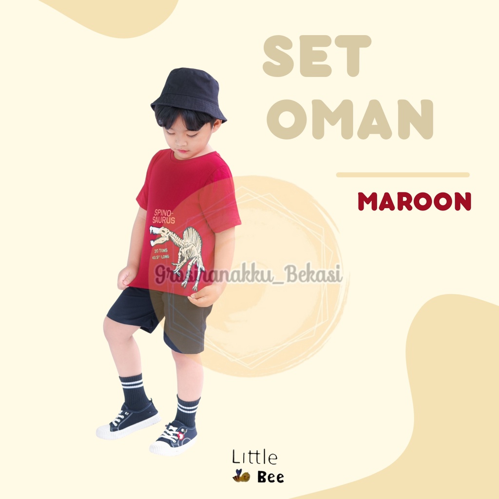 Setelan Anak Cowok Oman LittleBee Warna Maroon Size 1-5 t