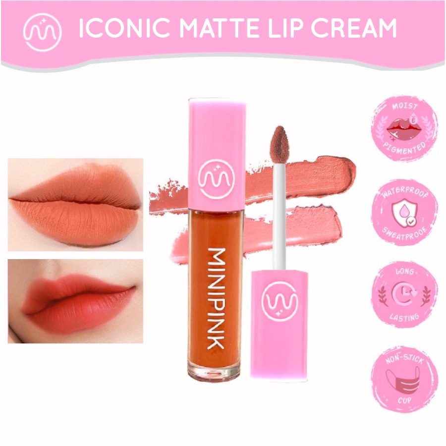 MINIPINK Iconic Matte Lip Cream Lipstik Lembut Tahan Lama Pelembab Pigmentasi Tinggi MP011