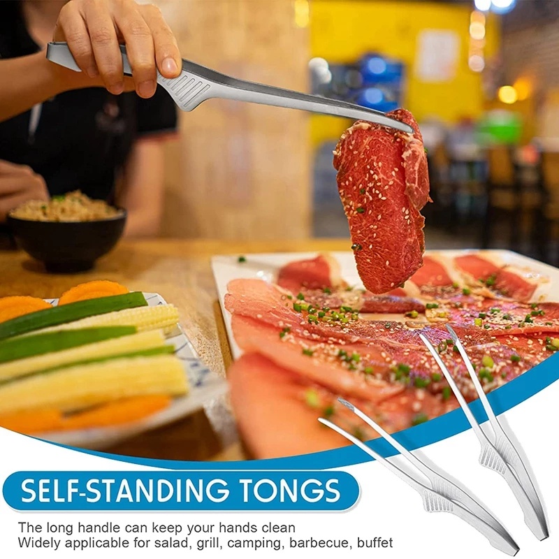 Klip Timpa Makanan Panggangan Luar Ruangan Klip Makanan Serbaguna Logam Berdiri Sendiri Barbekyu Klip Anti-slip Barbekyu Aksesoris Stainless Steel BBQ Penjepit Gadget Dapur Korea