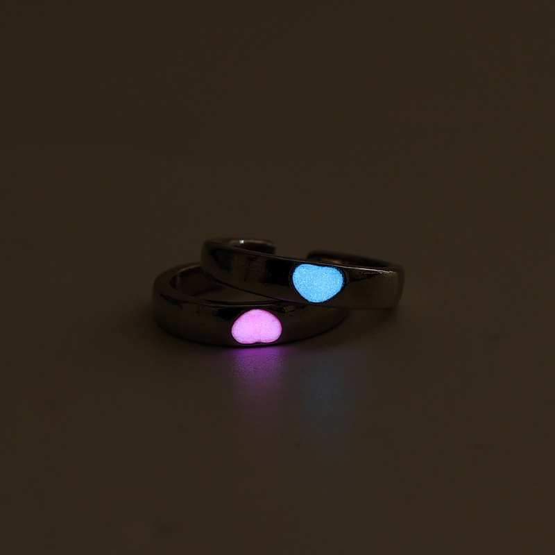 [Harga Grosir] Korea Fashion Cinta Hati Bercahaya Cincin Wanita Pria Glow In Dark Adjustable Open Finger Ring Couple Fluorescent Ring Lovers Valentine Day Pesta Perhiasan Hadir