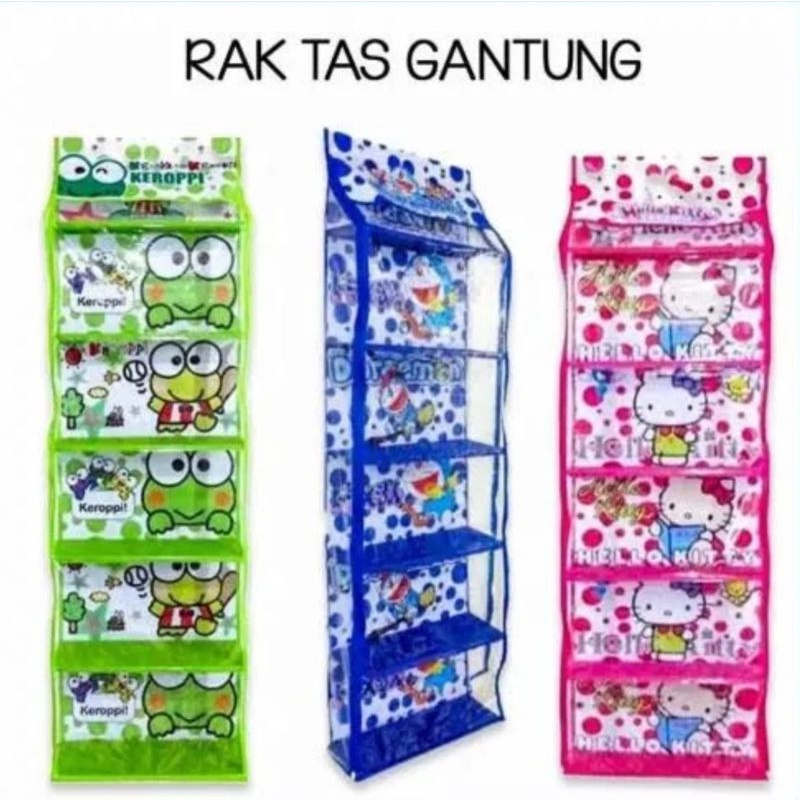 TEMPAT TAS GANTUNG KARAKTER RAK TAS GANTUNG RESLETING PLASTIK MURAH ORGANIZER BAG HBO 6 SUSUN