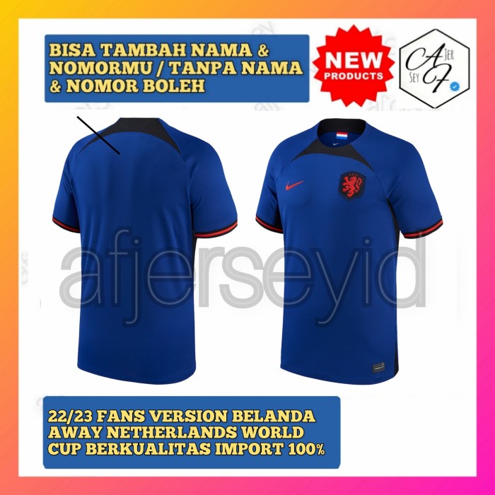 ⭐BISA COD⭐ Fans Belanda Away Netherlands World Cup 2022/2023 Jersey Bola Premium - S