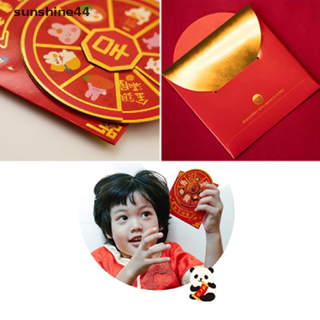 Sunshine 3pcs Amplop Merah Yang Dapat Diputar Kreatif Kartun Saku Merah2023Tahun Baru Hongbao.