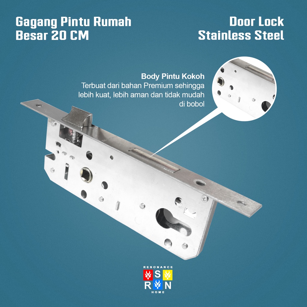 Kunci Pintu Tanggung Hitam Gagang Kotak Garis 20CM / Door Lock full Set Resonance Home