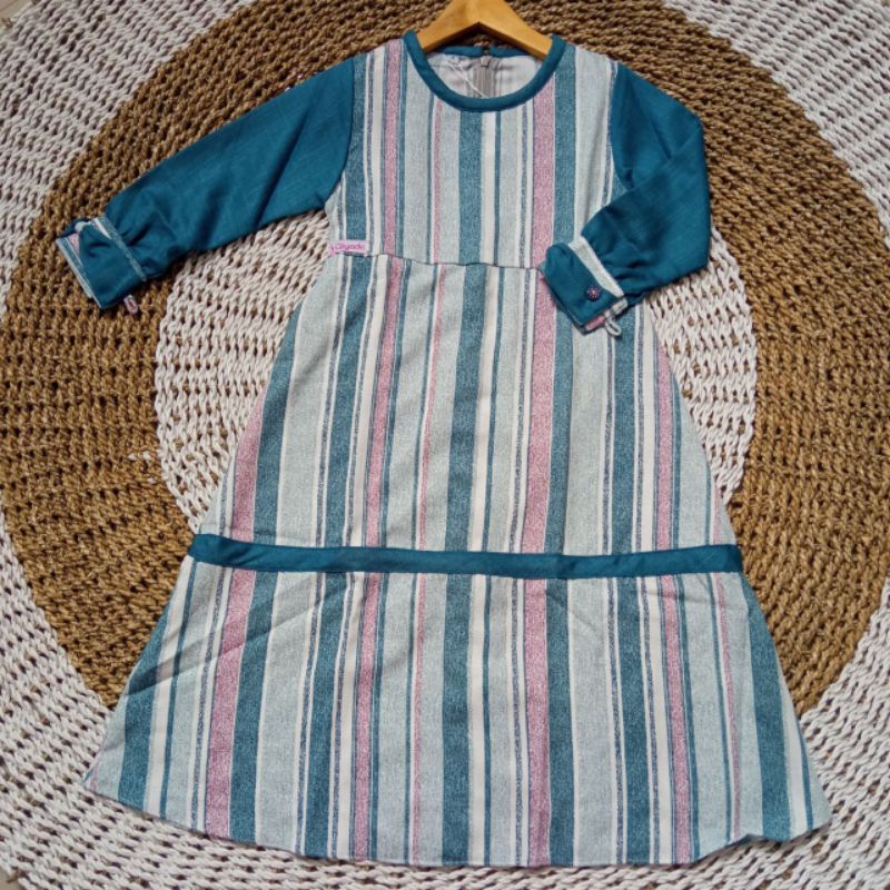 Gamis Set Anak Qiyada Maiqa Stripe Kids 3-9 Tahun