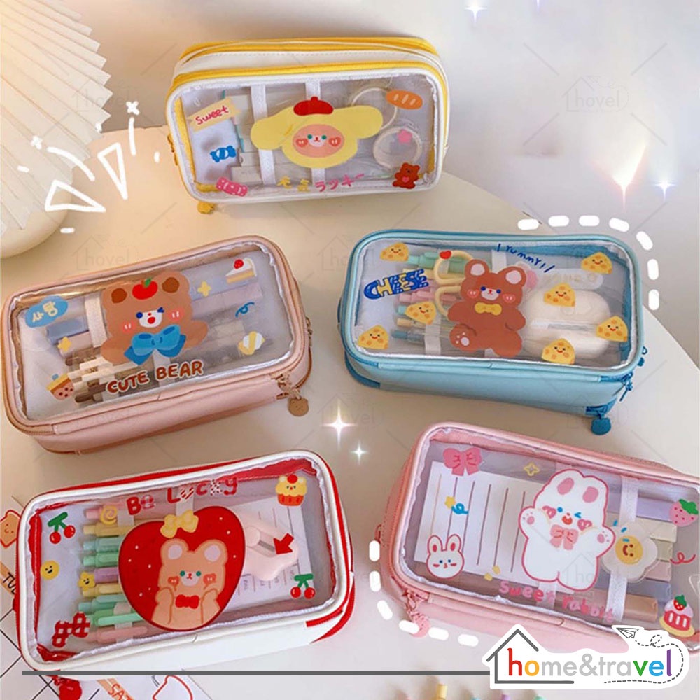 HOVELSHOP Tas Pouch Tempat Penyimpanan Serbaguna Minimalis Pensil Case Motif Kartun Lucu