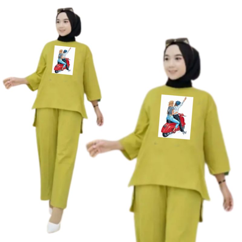 Setelan Kaos Wanita Dewasa Oversize Ld 130 cm Terbaru 2023 Viral Gambar DTF Bahan Kaos Babyterry Tangan 3/4 dan Celana Panjang One Set Wanita Dewasa Jumbo Kekinian Atasan Baju Wanita Dewasa Big Size Stelan Baju Wanita Santai Cewek Motor