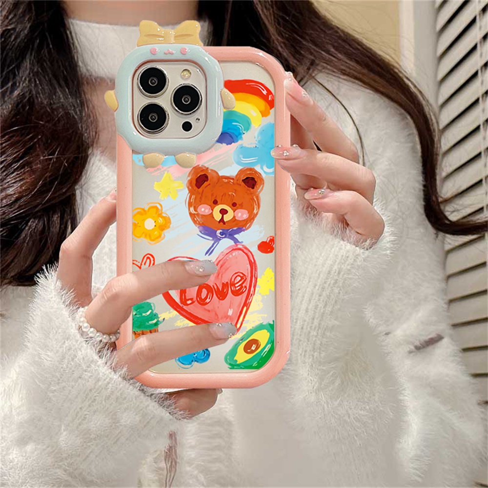 REDMI Redmi10 10C 10A Note 11 Pro Note 11S 9C 9A 10 9T 9 Note10 5G 10s Note9 Note9S Note8 Poco X3 NFC M3 Pro 3D Bow-knot Monster Lens Rainbow Doodle Bears Casing TPU Ponsel Tahan Guncangan BY