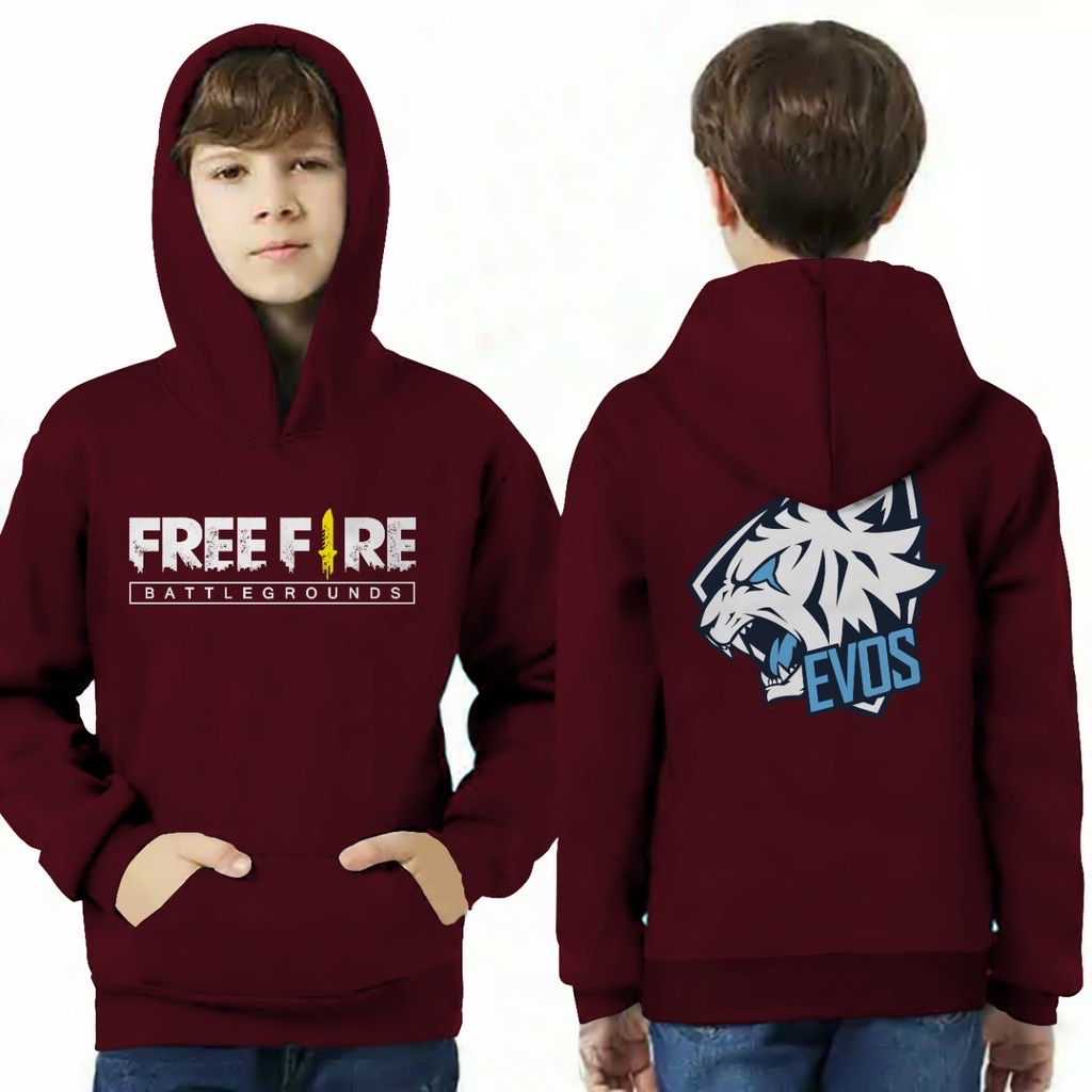 Jumper Hoodie Anak  FREEFIRE EVOS II Jaket Hoodie Anak Viral Bahan Fleece Sz M - XL ( Laki Laki &amp; Peremepuan )