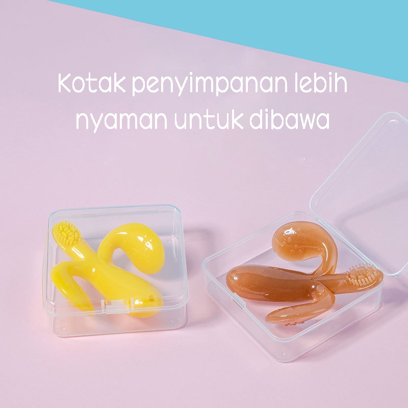 DADAWARD Baby Teether Gigitan Bayi berbentuk Pisang Banana Sikat Gigi Silikon/ Banana Teether/ Banana Teething Toothbrush