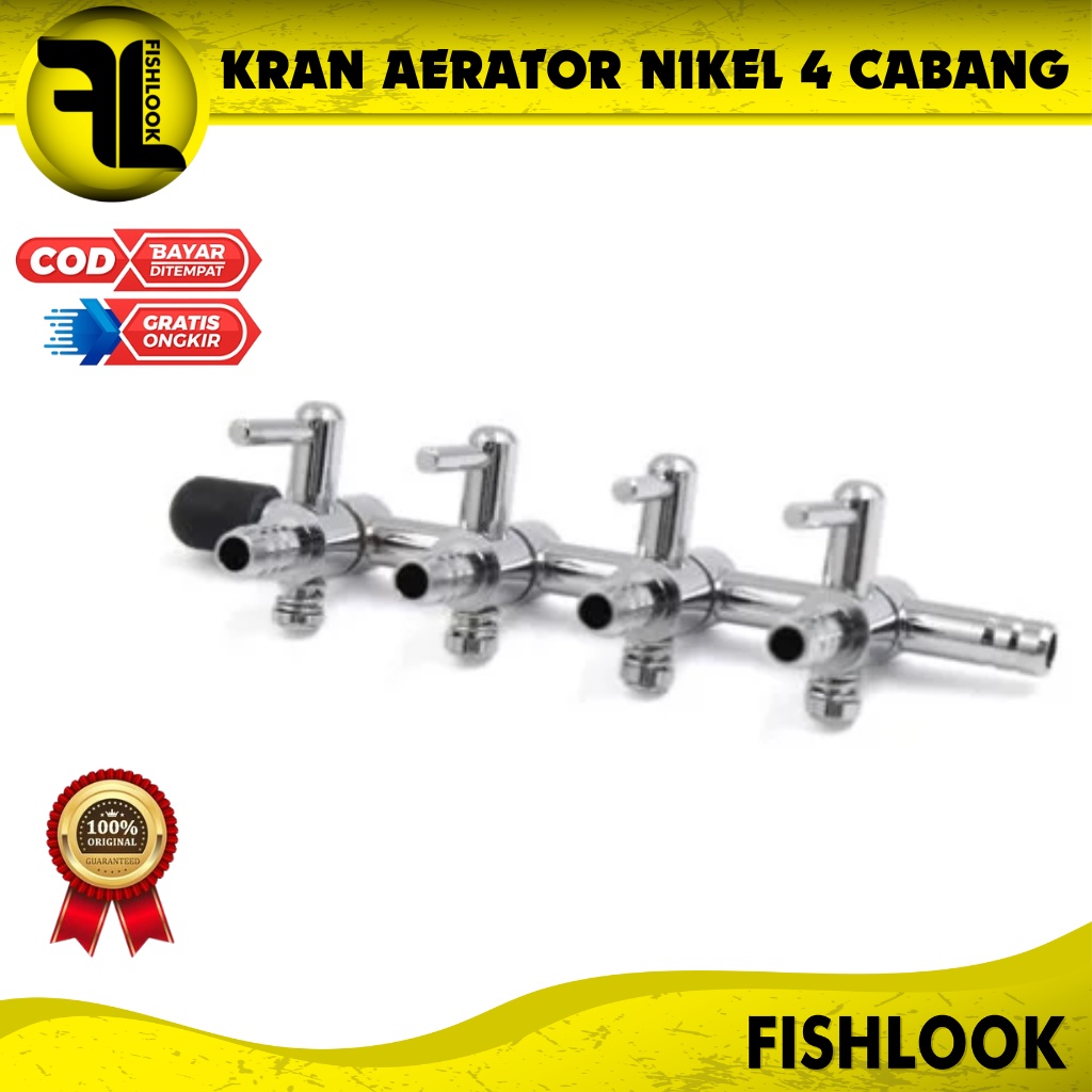 Keran Kran 4 Cabang Lubang Nikel Stainless Pembagi Udara Aerator Aquarium Aquascape