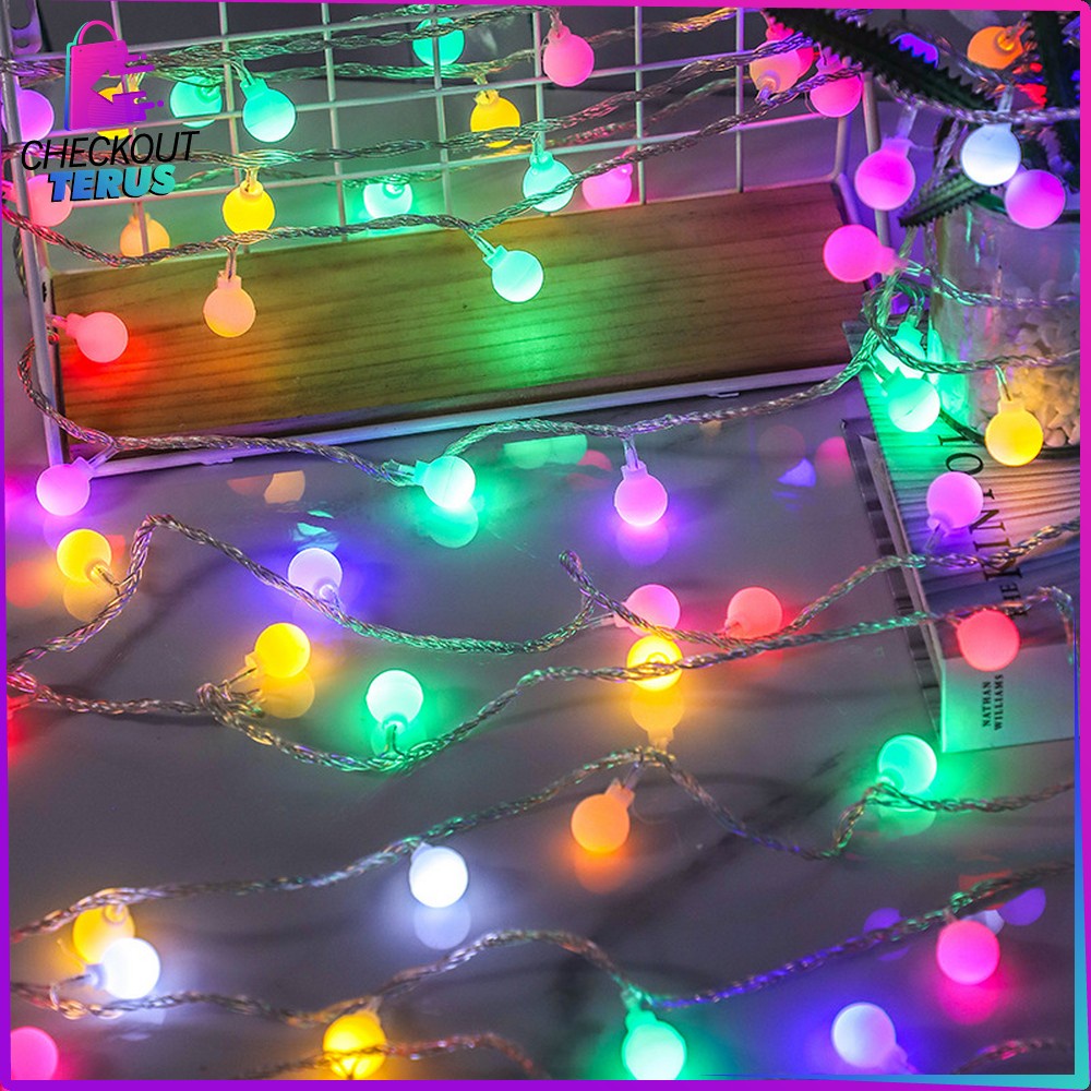 CT C775 Lampu Tumbler LED Rainbow Motif Bola Salju 10 Meter Anggur Bulat Twinkle Light Hiasan Dekorasi Natal