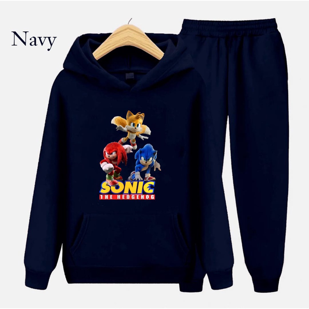 Hzl_outfit Setelan Sweater Hoodie Anak Sonic/ Sweater Hoodie Anak Setelan S.M.XL