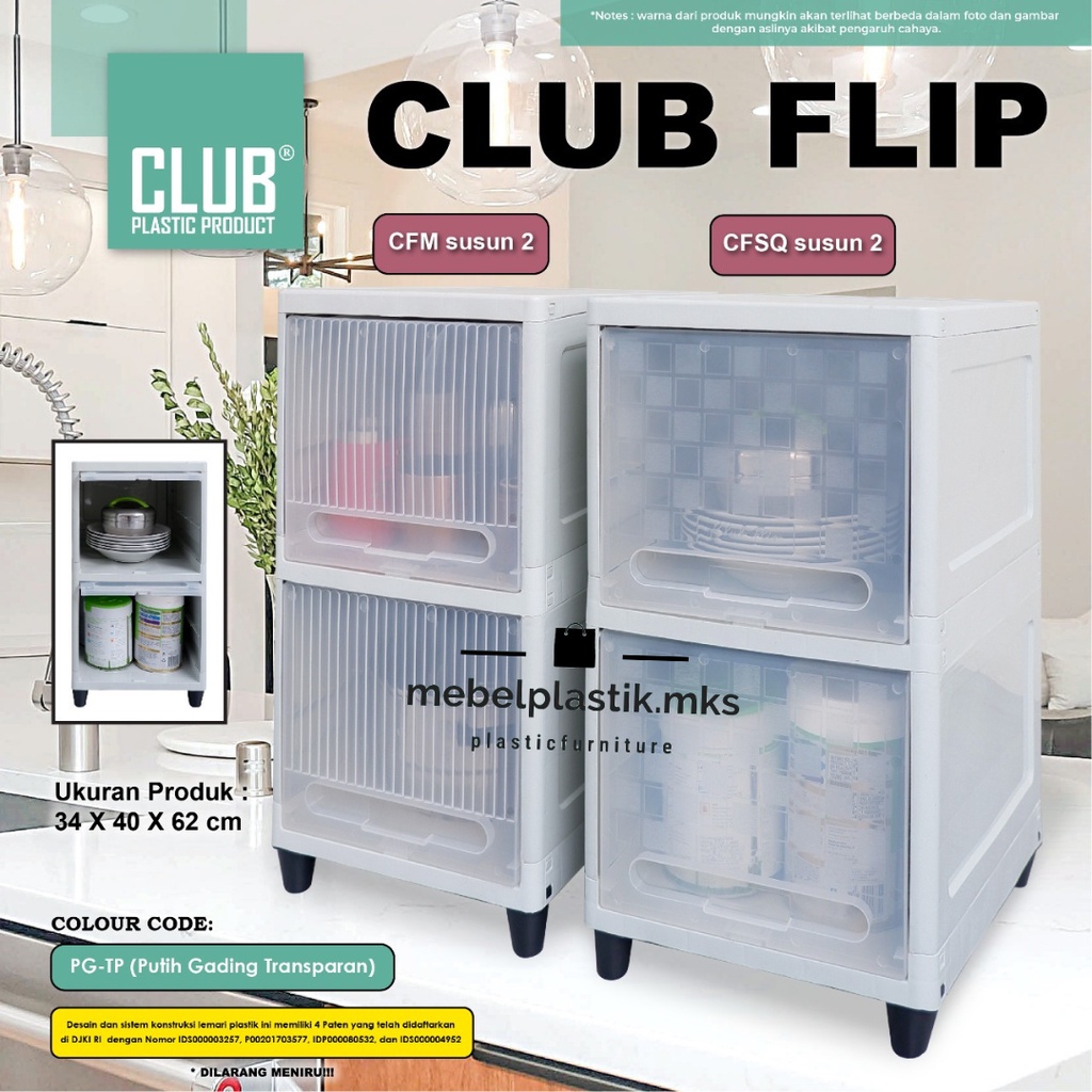 Laci Transparan Club Flip Susun 2/3/4/5 Plastik Putih Bening/ Laci Tembus/ Laci Plastik Cabinet