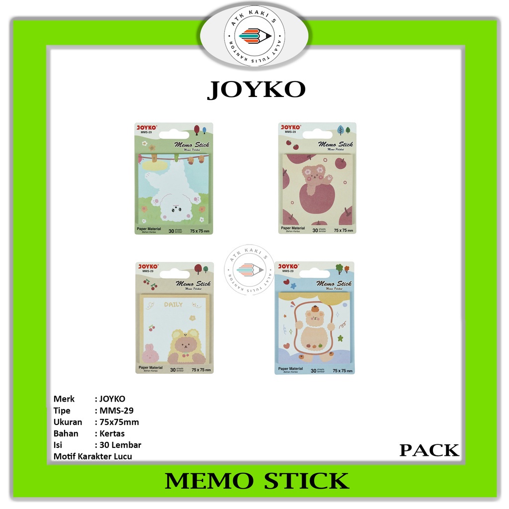 

JOYKO - Memo Stick Kertas Memo Gambar Karakter Lucu MMS-29 - Pack