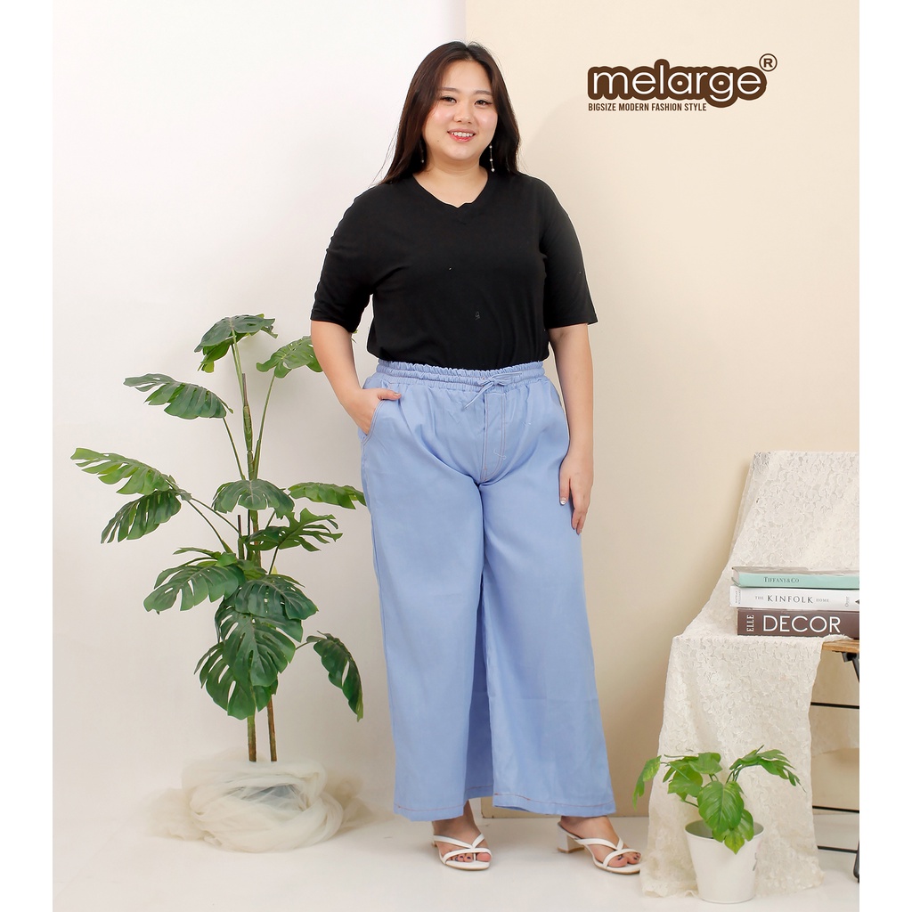 MELARGE - Celana Kulot Daily Kulot Jumbo Bigsize Celana Denim Wanita Jumbo Highwaist Jeans Bigsize