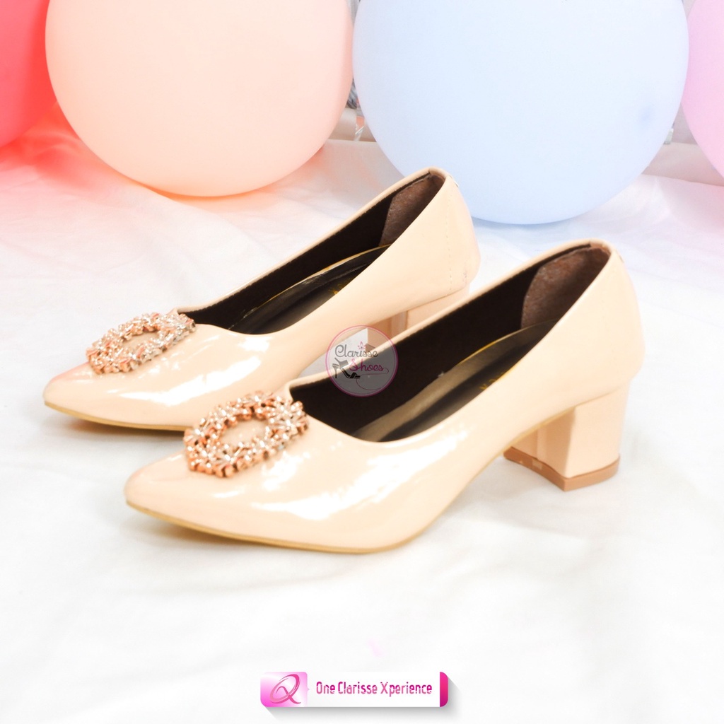 Clarisse DIAMOND pantofel kerja 5 CM Sepatu Wanita Hak tahu high heels Glossy Nyaman