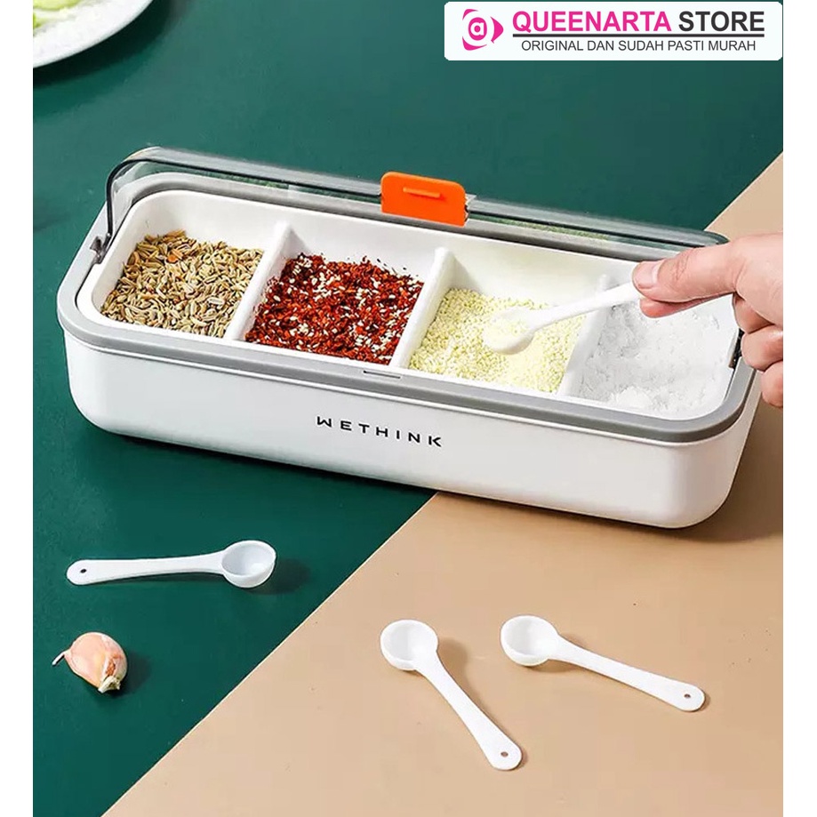 QUEENARTA Tempat Bumbu Dapur Serbaguna Plastik | Tempat Bumbu Dapur Sekat | Peralatan Dapur