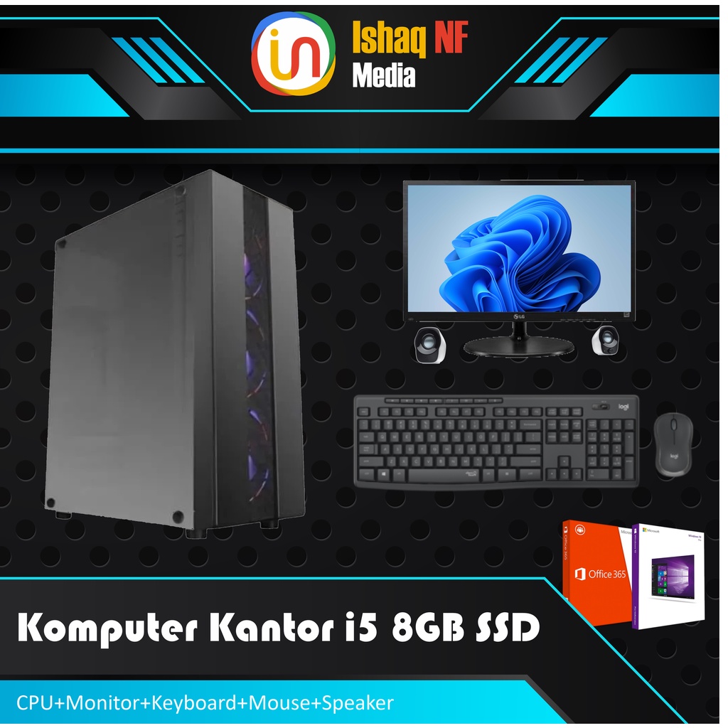 PC KOMPUTER KANTOR OFFICE CORE I5 RAM 8GB SSD HDD SIAP PAKAI MONITOR SPEAKER KEYBOARD MOUSE WINDOWS 