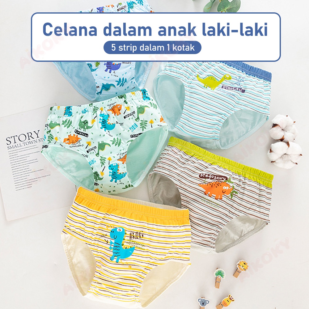 Aikoky Celana Dalam Anak Laki-Laki Katun Murni Desain Kartun Lucu 5 PCS/Set