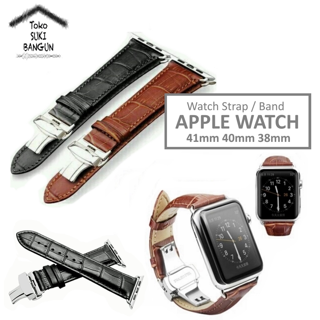 Strap Apple Watch Series 8 7 6 5 4 3 2 1 41mm 40mm 38mm TALI JAM Kulit Leather Butterfly Folding