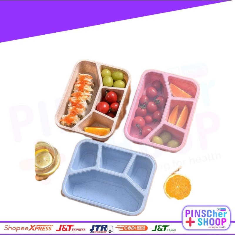 Kotak Makan 3 / 4 Sekat Lunch Box Jerami Tempat Bekal Anak