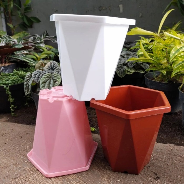 pot segi enam yulfar warna, pot segi enam yulfar 13 ,pot bunga plastik