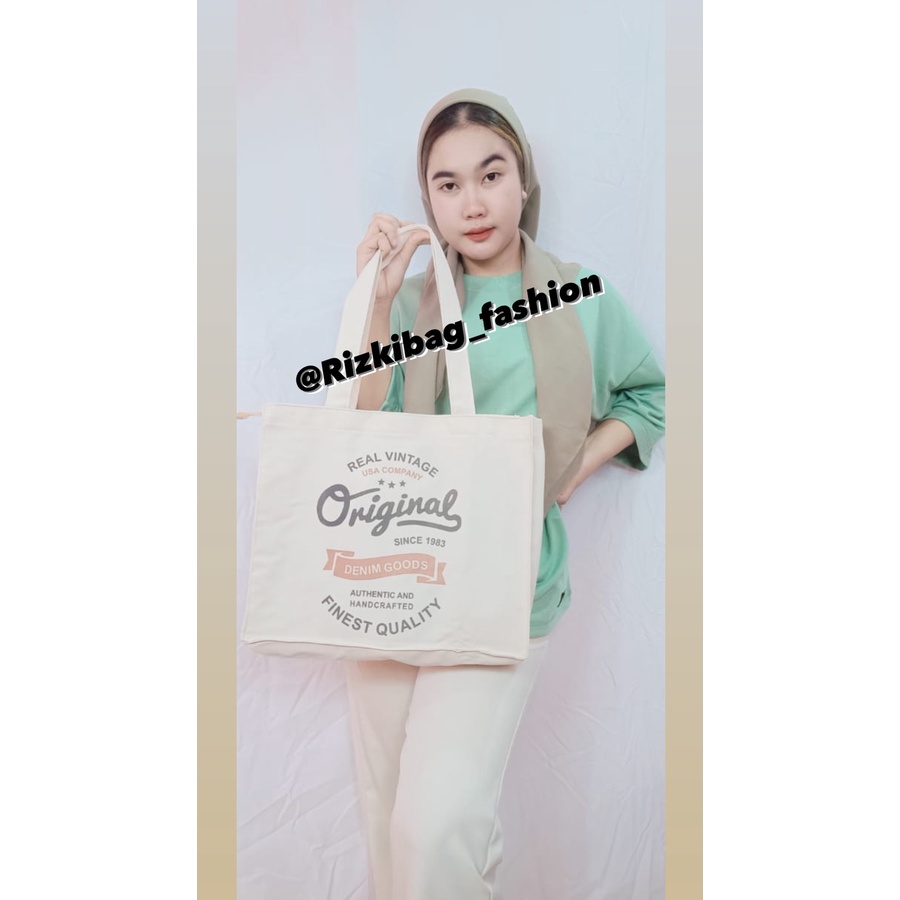 Rizkibag Totebag Kanvas Original Pakai Resleting